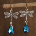 Vintage dragonfly earrings with blue cubic zirconia