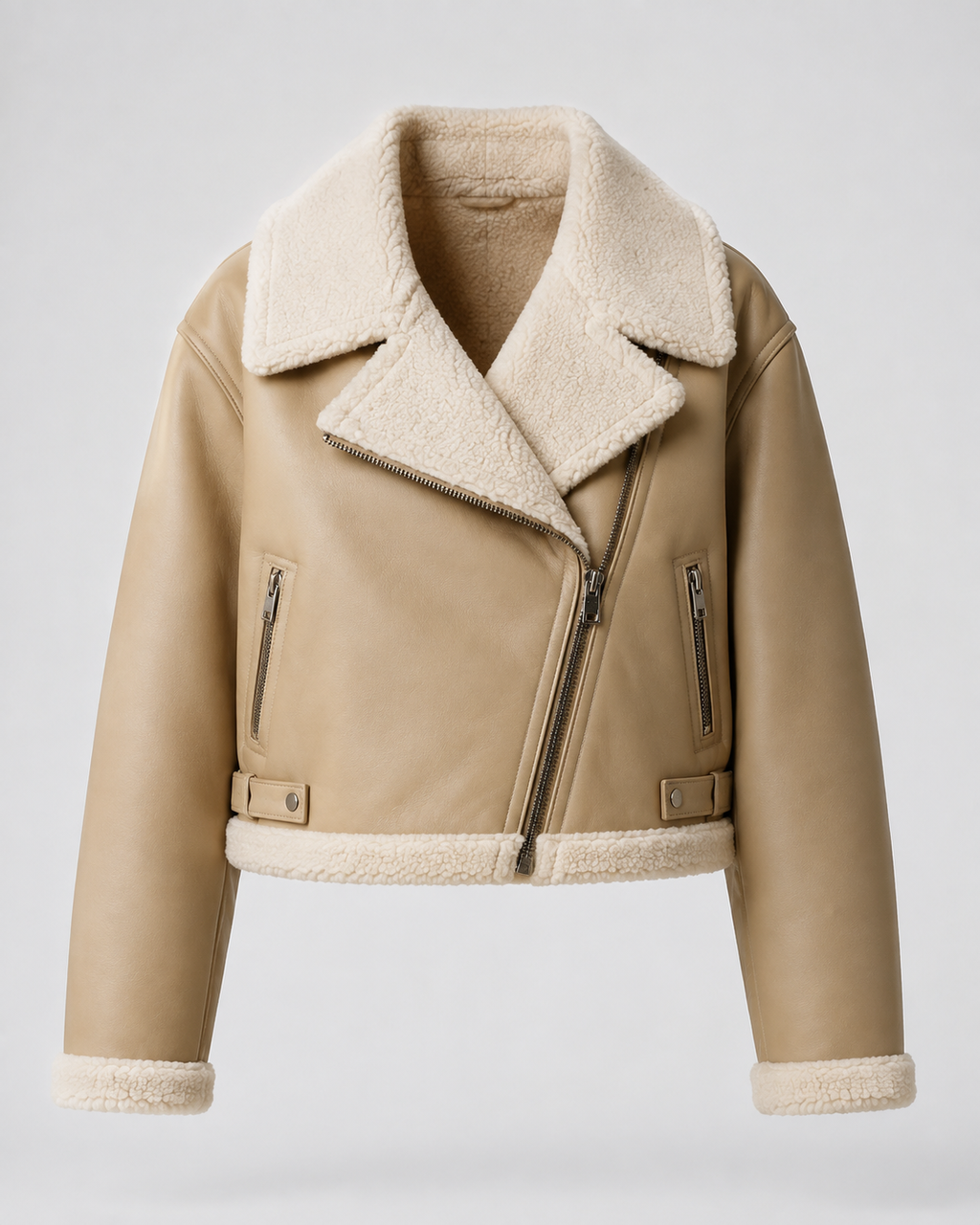 Leather-Look Bomber Jacket with Shearling — Women's
