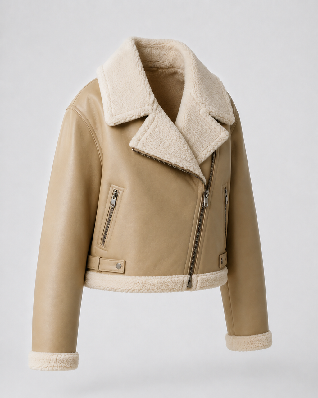 Leather-Look Bomber Jacket with Shearling — Women's