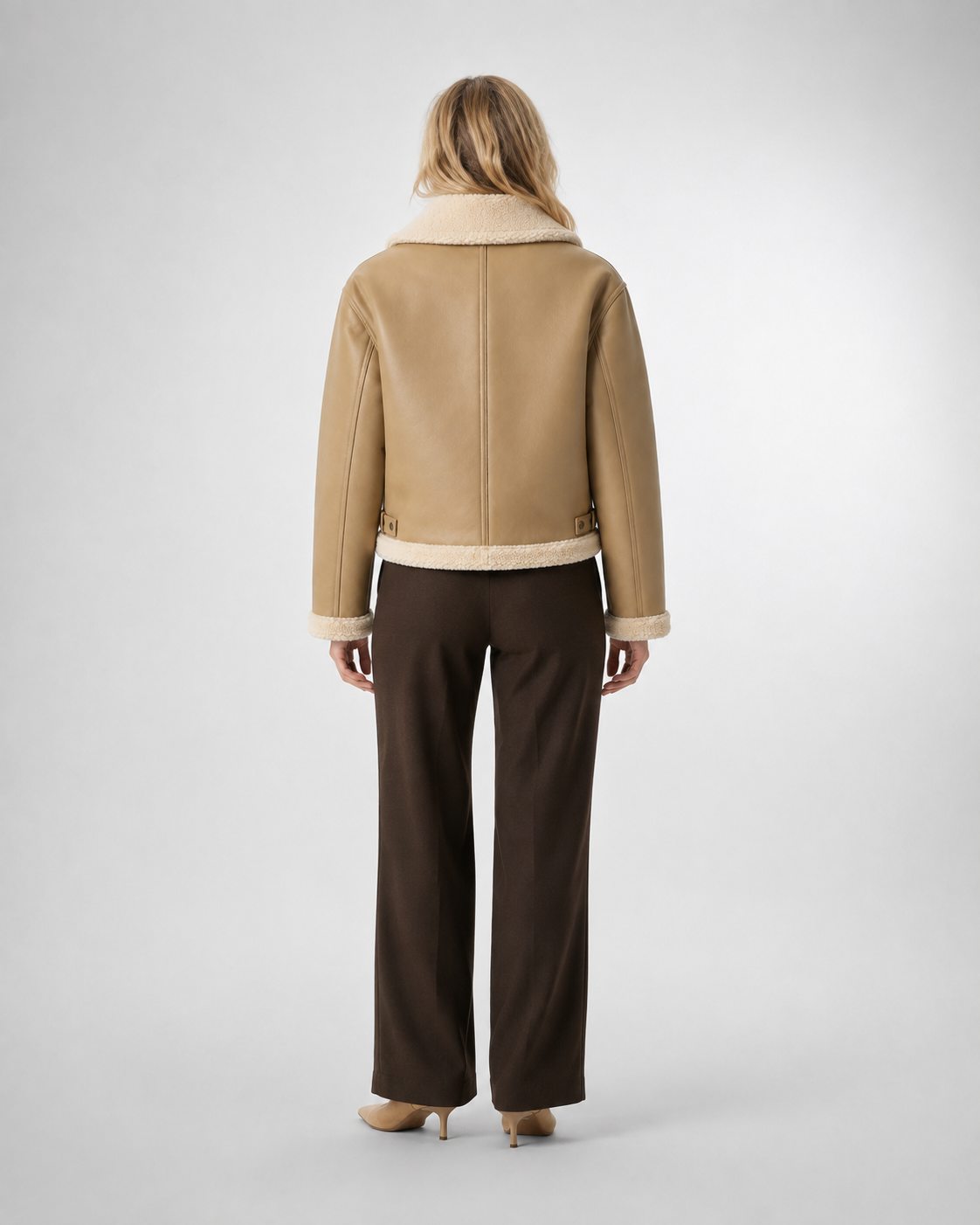 Leather-Look Bomber Jacket with Shearling — Women's